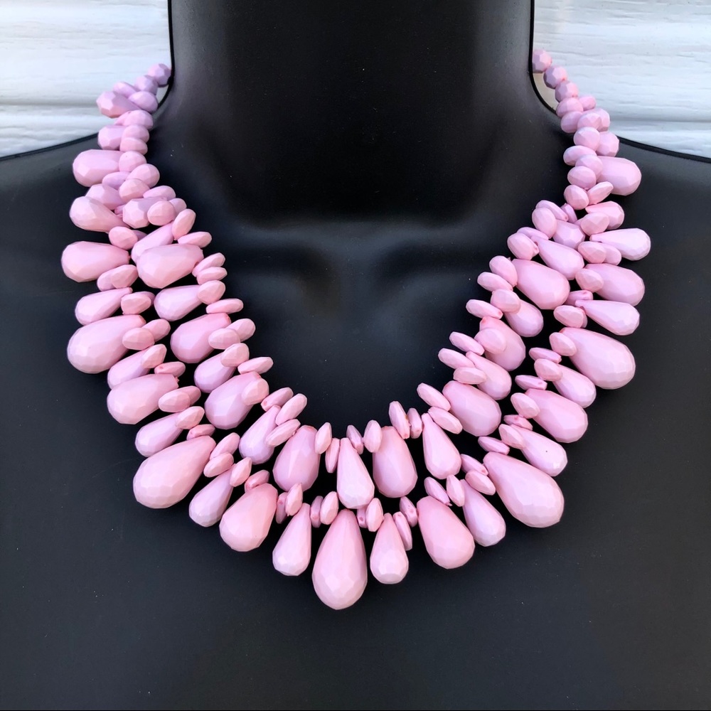 Light Pink Plastic Beaded Statement Necklace - image 6